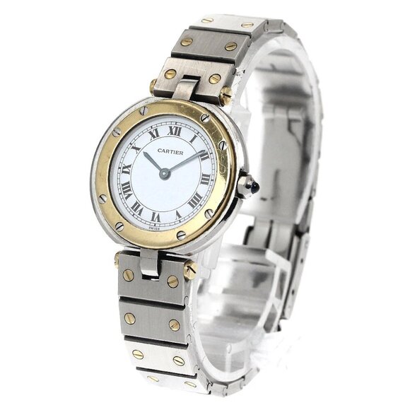 CARTIER Santos Round SM 84038288 YG2 tone white Dial Quartz Ladies Watch_888947 - Picture 1 of 6